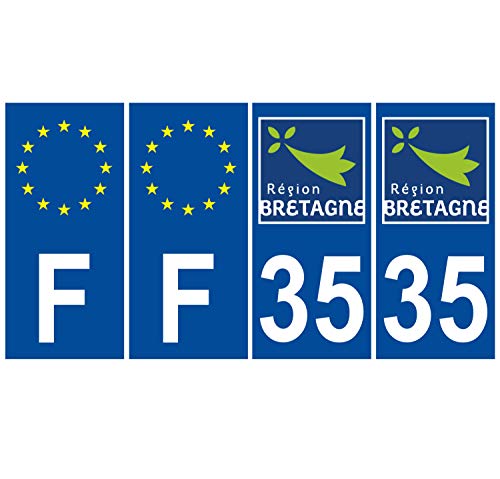 Supstick 4 Stickers Autocollants Plaques Immatriculation Auto Dept 35 Bretagne Bleu Foncé Angles Carrés