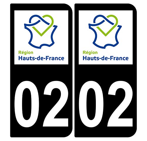 Supstick 2 Stickers Autocollants Plaques Immatriculation Auto Dept 02 Hauts de France Noir Angles Arrondis