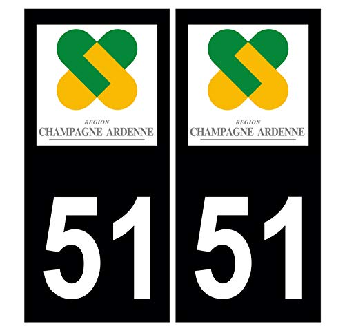 Supstick 2 Stickers Autocollants Plaques Immatriculation Auto Dept 51 Champagne Ardenne Noir Angles Carrés