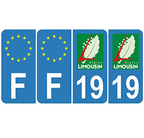 Supstick 4 Stickers Autocollants Plaques Immatriculation Auto Dept 19 Limousin Bleu Clair Angles Arrondis