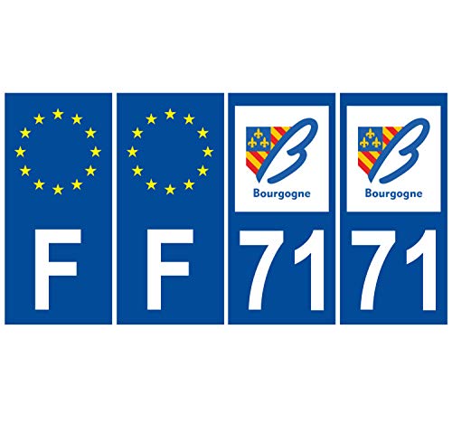 Supstick 4 Stickers Autocollants Plaques Immatriculation Auto Dept 71 Bourgogne Bleu Foncé Angles Carrés