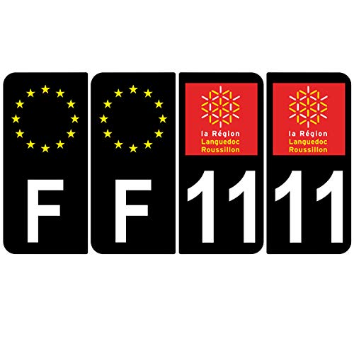 Supstick 4 Stickers Autocollants Plaques Immatriculation Auto Dept 11 Languedoc Roussillon Noir Angles Arrondis