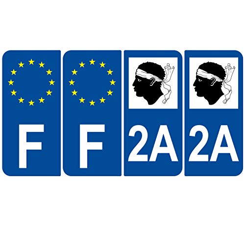 Supstick 4 Stickers Autocollants Plaques Immatriculation Auto Dept 2A Corse Bleu Foncé Angles Arrondis