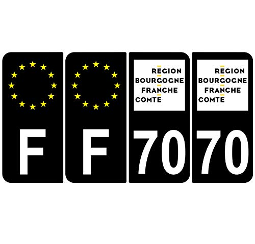 Supstick 4 Stickers Autocollants Plaques Immatriculation Auto Dept 70 Bourgogne Franche Comté Noir Angles Arrondis