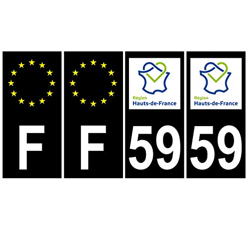 Supstick 4 Stickers Autocollants Plaques Immatriculation Auto Dept 59 Hauts de France Noir Angles Carrés