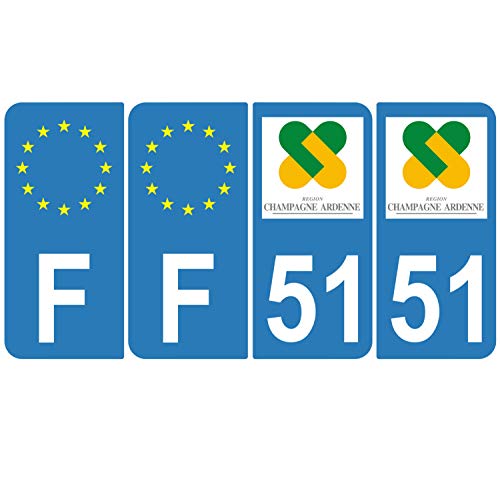Supstick 4 Stickers Autocollants Plaques Immatriculation Auto Dept 51 Champagne Ardenne Bleu Clair Angles Arrondis