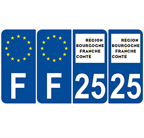 Supstick 4 Stickers Autocollants Plaques Immatriculation Auto Dept 25 Bourgogne Franche Comté Bleu Foncé Angles Arrondis