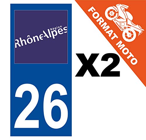 Supstick 2 Stickers Autocollants Plaques Immatriculation Moto Dept 26 Rhône Alpes Bleu Foncé Angles Carrés
