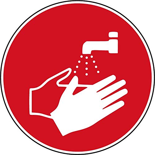 Lot de 5 Panneaux stickers signalétique - lavage de mains format 30x30cm couleur rouge