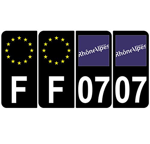 Supstick 4 Stickers Autocollants Plaques Immatriculation Auto Dept 07 Rhône Alpes Noir Angles Arrondis