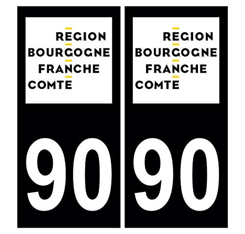 Supstick 2 Stickers Autocollants Plaques Immatriculation Auto Dept 90 Bourgogne Franche Comté Noir Angles Carrés