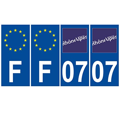 Supstick 4 Stickers Autocollants Plaques Immatriculation Auto Dept 07 Rhône Alpes Bleu Foncé Angles Carrés