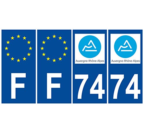 Supstick 4 Stickers Autocollants Plaques Immatriculation Auto Dept 74 Auvergne Rhône Alpes Bleu Foncé Angles Carrés