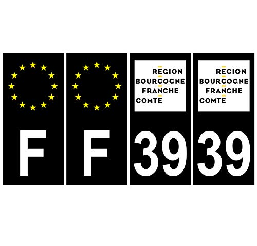 Supstick 4 Stickers Autocollants Plaques Immatriculation Auto Dept 39 Bourgogne Franche Comté Noir Angles Carrés