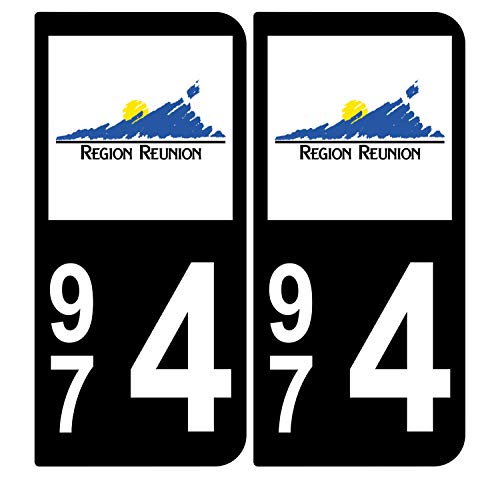 Supstick 2 Stickers Autocollants Plaques Immatriculation Auto Dept 974 Réunion Noir Angles Arrondis