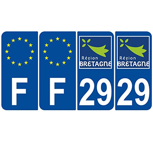 Supstick 4 Stickers Autocollants Plaques Immatriculation Auto Dept 29 Bretagne Bleu Foncé Angles Arrondis