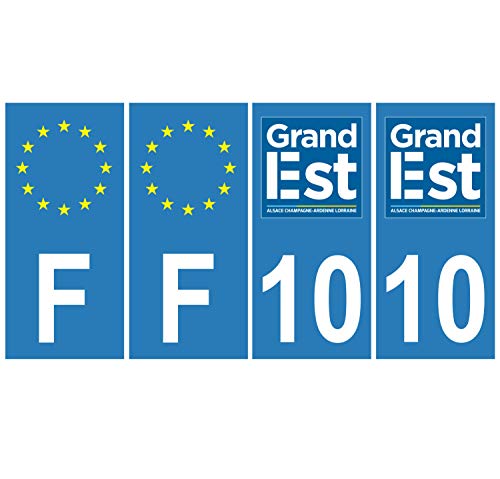 Supstick 4 Stickers Autocollants Plaques Immatriculation Auto Dept 10 Grand Est Bleu Clair Angles Carrés