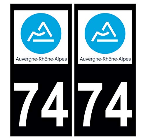 Supstick 2 Stickers Autocollants Plaques Immatriculation Auto Dept 74 Auvergne Rhône Alpes Noir Angles Carrés