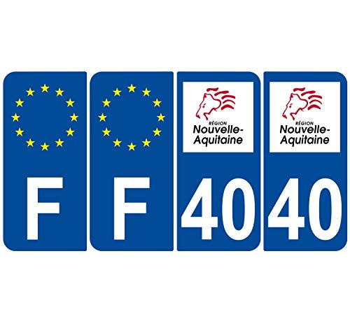 Supstick 4 Stickers Autocollants Plaques Immatriculation Auto Dept 40 Nouvelle Aquitaine Bleu Foncé Angles Arrondis