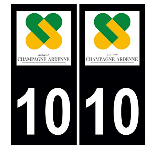 Supstick 2 Stickers Autocollants Plaques Immatriculation Auto Dept 10 Champagne Ardenne Noir Angles Carrés