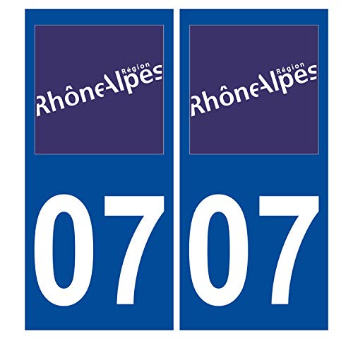 Supstick 2 Stickers Autocollants Plaques Immatriculation Auto Dept 07 Rhône Alpes Bleu Foncé Angles Carrés