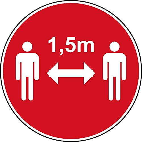 Autocollant stickers signalétique 1,5m de distance plastifié en mat - format 20x20cm couleur rouge