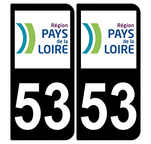 Supstick 2 Stickers Autocollants Plaques Immatriculation Auto Dept 53 Pays de la Loire Noir Angles Arrondis