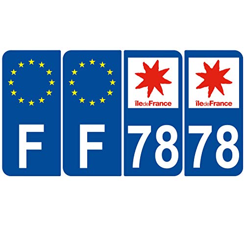 Supstick 4 Stickers Autocollants Plaques Immatriculation Auto Dept 78 Ile de France Bleu Foncé Angles Arrondis