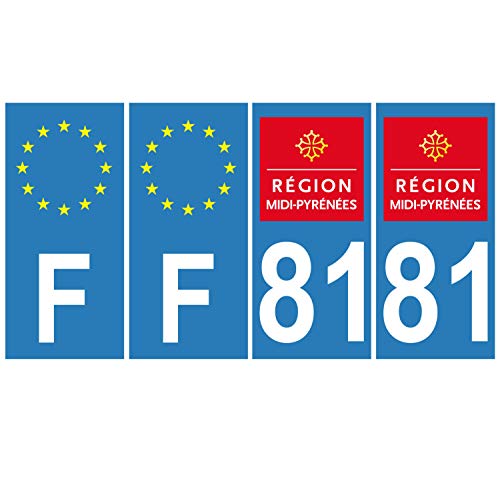 Supstick 4 Stickers Autocollants Plaques Immatriculation Auto Dept 81 Midi Pyrénées Bleu Clair Angles Carrés