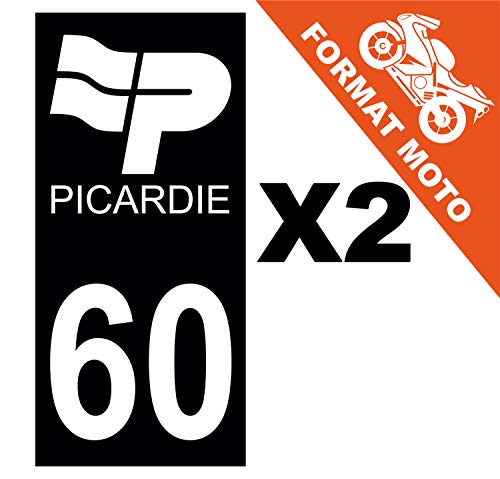 Supstick 2 Stickers Autocollants Plaques Immatriculation Moto Dept 60 Picardie Noir Angles Carrés