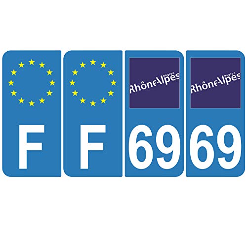 Supstick 4 Stickers Autocollants Plaques Immatriculation Auto Dept 69 Rhône Alpes Bleu Clair Angles Arrondis