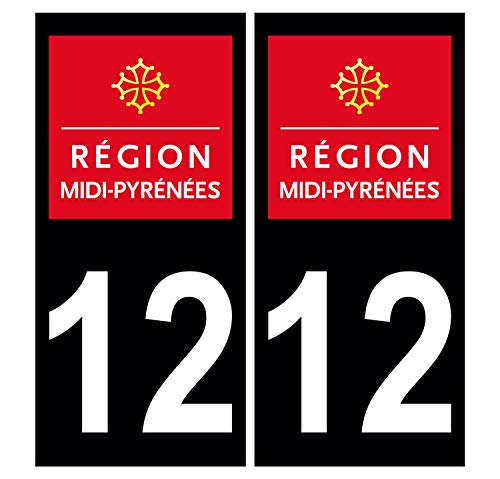 Supstick 2 Stickers Autocollants Plaques Immatriculation Auto Dept 12 Midi Pyrénées Noir Angles Carrés