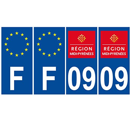 Supstick 4 Stickers Autocollants Plaques Immatriculation Auto Dept 09 Midi Pyrénées Bleu Foncé Angles Carrés