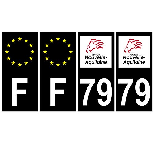 Supstick 4 Stickers Autocollants Plaques Immatriculation Auto Dept 79 Nouvelle Aquitaine Noir Angles Carrés