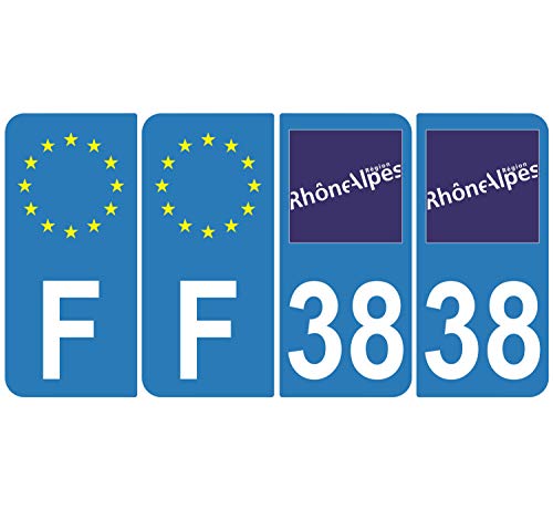 Supstick 4 Stickers Autocollants Plaques Immatriculation Auto Dept 38 Rhône Alpes Bleu Clair Angles Arrondis