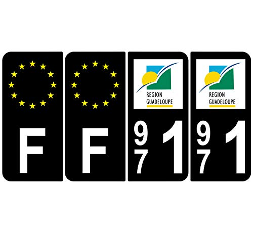 Supstick 4 Stickers Autocollants Plaques Immatriculation Auto Dept 971 Guadeloupe Noir Angles Arrondis