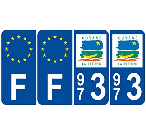Supstick 4 Stickers Autocollants Plaques Immatriculation Auto Dept 973 Guyane Bleu Foncé Angles Arrondis