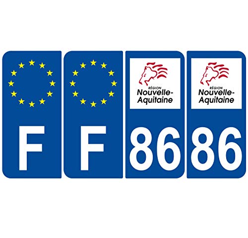 Supstick 4 Stickers Autocollants Plaques Immatriculation Auto Dept 86 Nouvelle Aquitaine Bleu Foncé Angles Arrondis