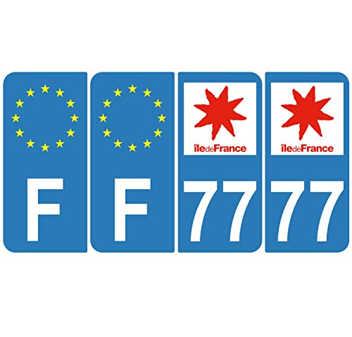 Supstick 4 Stickers Autocollants Plaques Immatriculation Auto Dept 77 Ile de France Bleu Clair Angles Arrondis