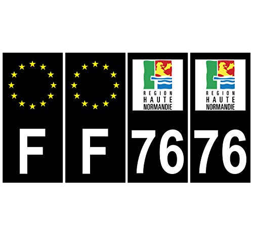 Supstick 4 Stickers Autocollants Plaques Immatriculation Auto Dept 76 Haute Normandie Noir Angles Carrés