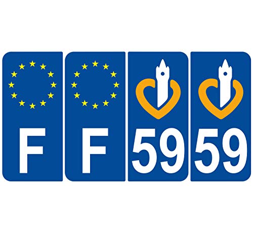 Supstick 4 Stickers Autocollants Plaques Immatriculation Auto Dept 59 Nord Bleu Foncé Angles Arrondis