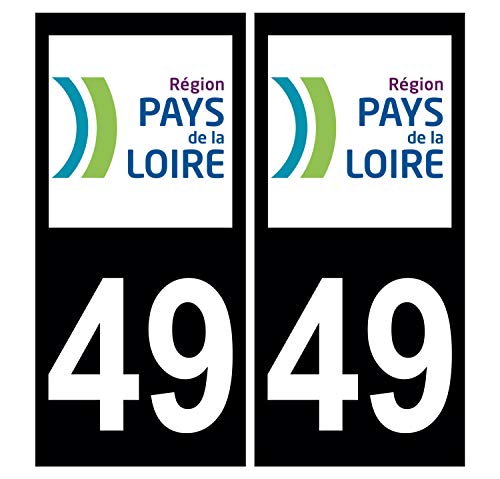 Supstick 2 Stickers Autocollants Plaques Immatriculation Auto Dept 49 Pays de la Loire Noir Angles Carrés
