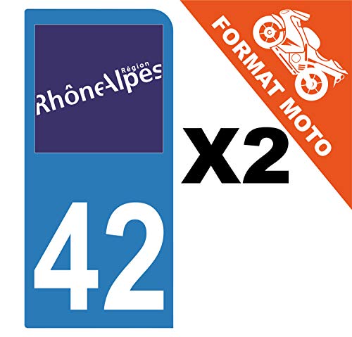 Supstick 2 Stickers Autocollants Plaques Immatriculation Moto Dept 42 Rhône Alpes Bleu Clair 1 Angle Arrondi