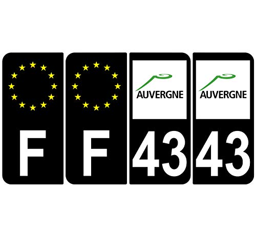 Supstick 4 Stickers Autocollants Plaques Immatriculation Auto Dept 43 Auvergne Noir Angles Arrondis