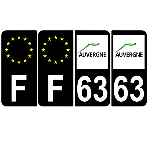 Supstick 4 Stickers Autocollants Plaques Immatriculation Auto Dept 63 Auvergne Noir Angles Arrondis