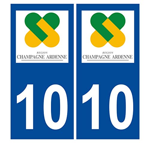 Supstick 2 Stickers Autocollants Plaques Immatriculation Auto Dept 10 Champagne Ardenne Bleu Foncé Angles Carrés