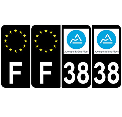 Supstick 4 Stickers Autocollants Plaques Immatriculation Auto Dept 38 Auvergne Rhône Alpes Noir Angles Arrondis