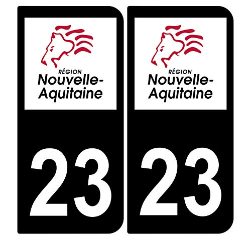 Supstick 2 Stickers Autocollants Plaques Immatriculation Auto Dept 23 Nouvelle Aquitaine Noir Angles Arrondis