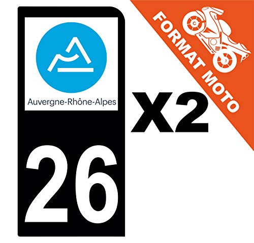 Supstick 2 Stickers Autocollants Plaques Immatriculation Moto Dept 26 Auvergne Rhône Alpes Noir 1 Angle Arrondi