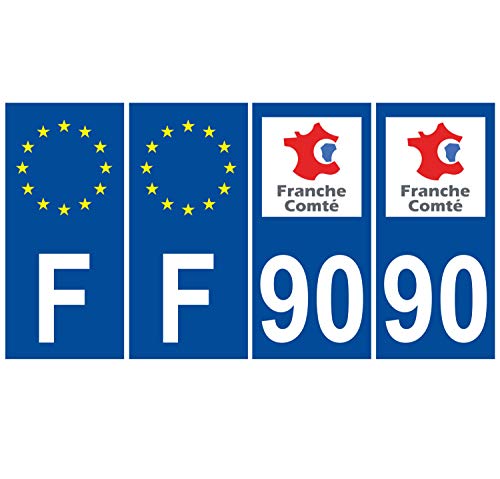 Supstick 4 Stickers Autocollants Plaques Immatriculation Auto Dept 90 Franche Comté Bleu Foncé Angles Carrés